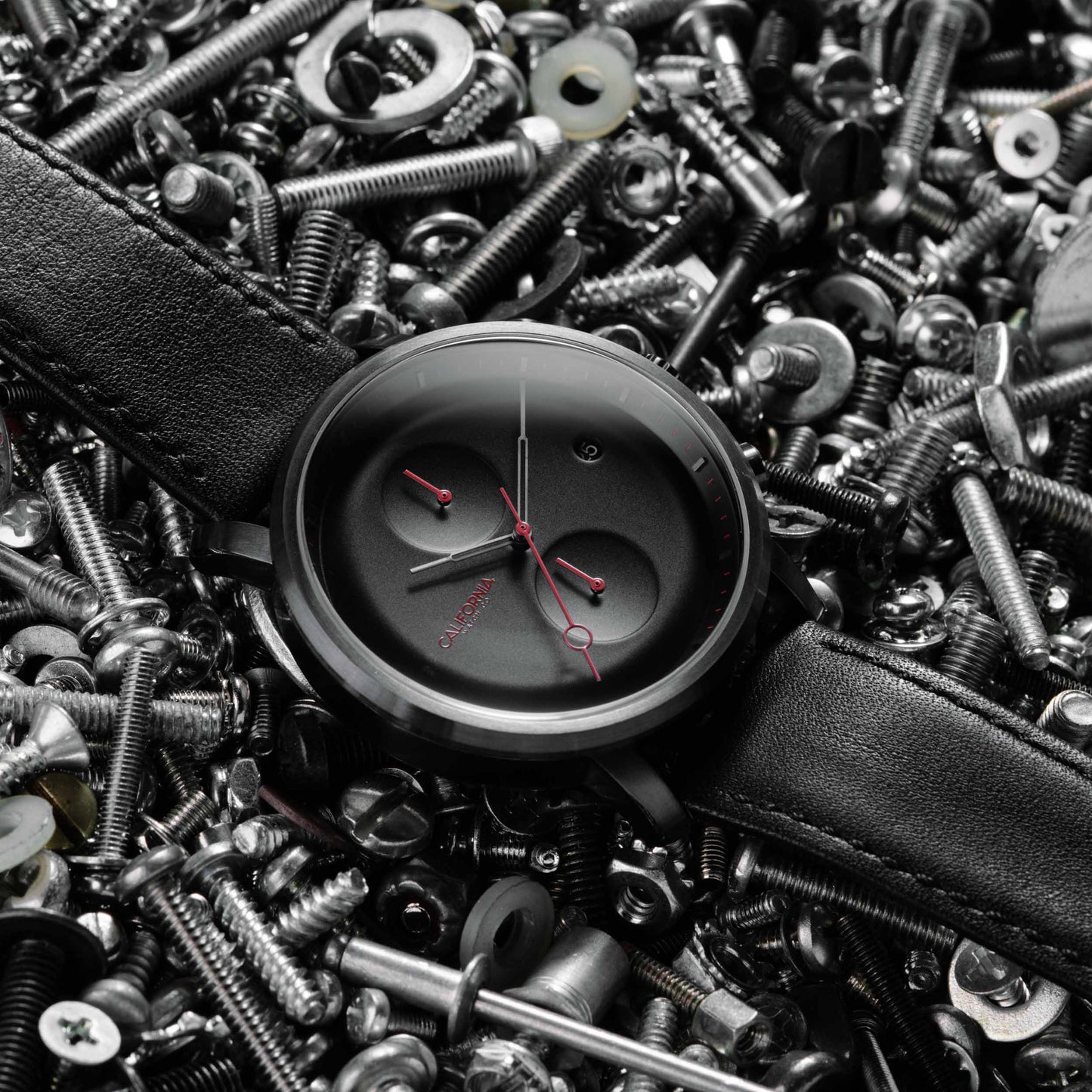 California Watch Co Golden Gate Chrono Leather Gunmetal Red