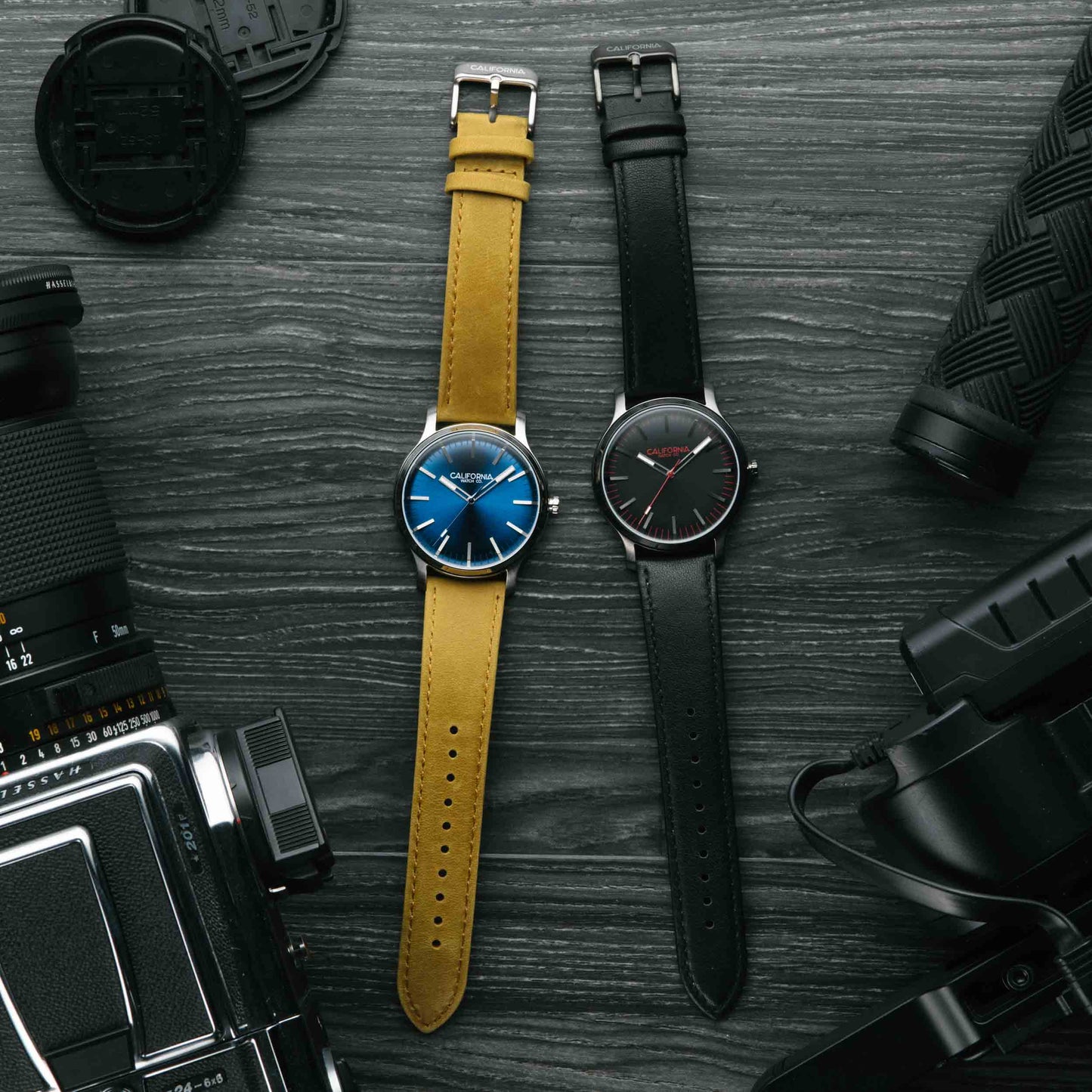 California Watch Co Laguna 40 Leather Gunmetal Red