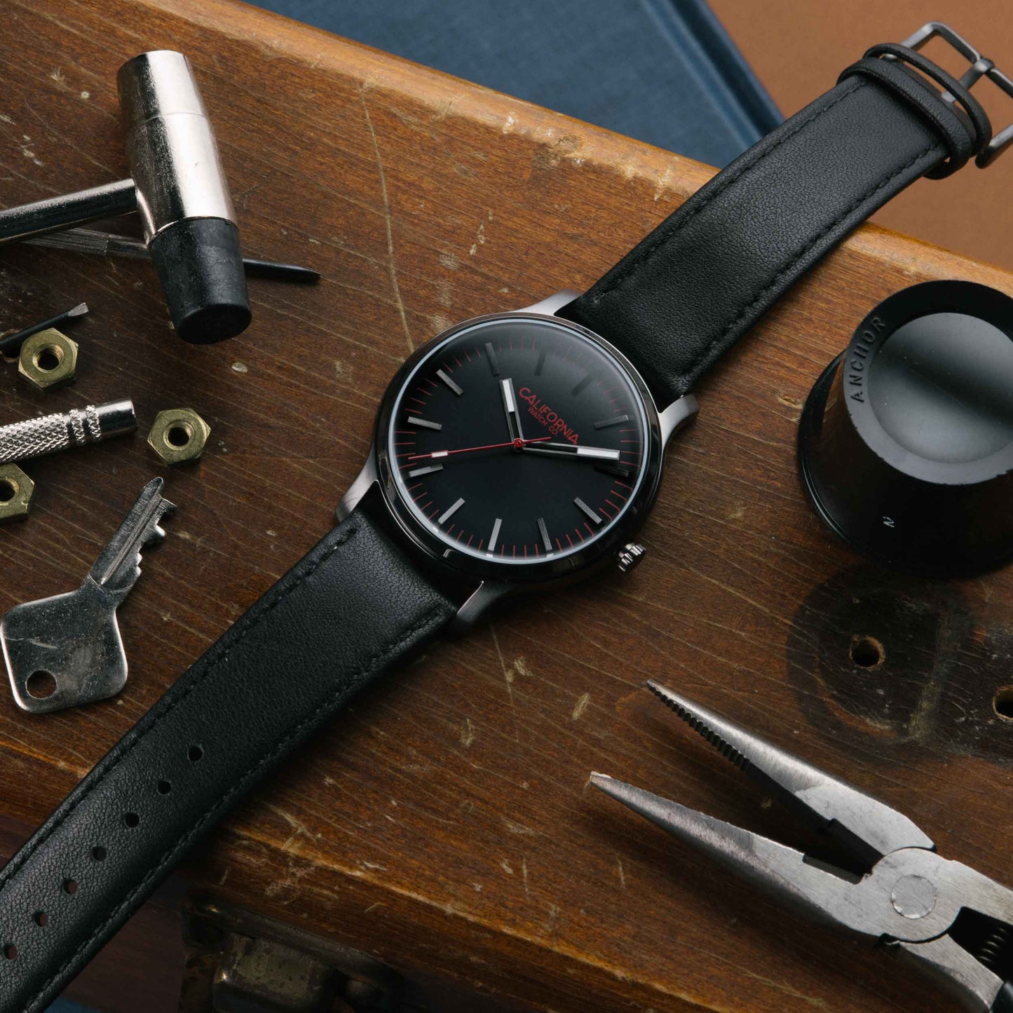 California Watch Co Laguna 40 Leather Gunmetal Red