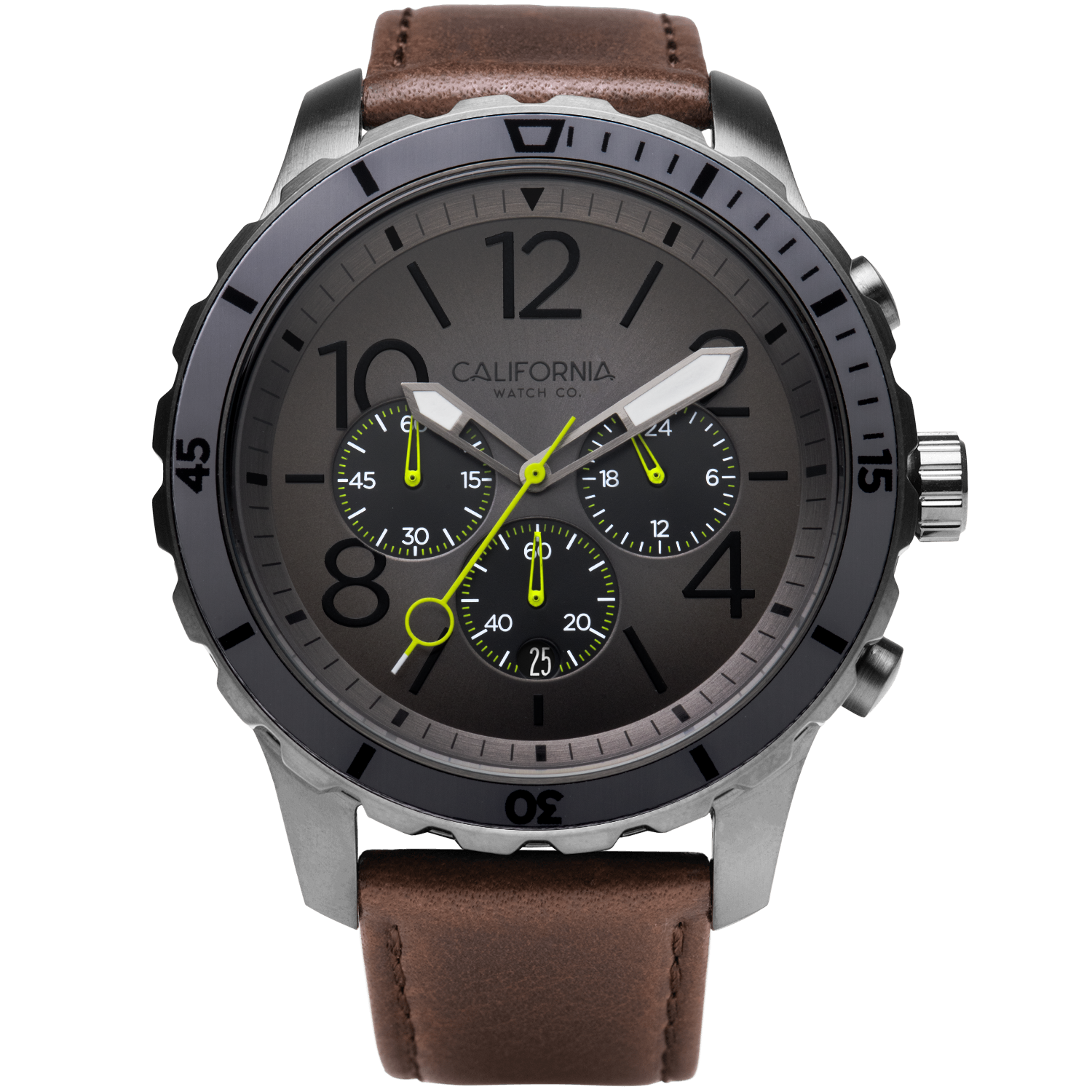 Mavericks Chrono Leather Gunmetal Brown | California Watch Co
