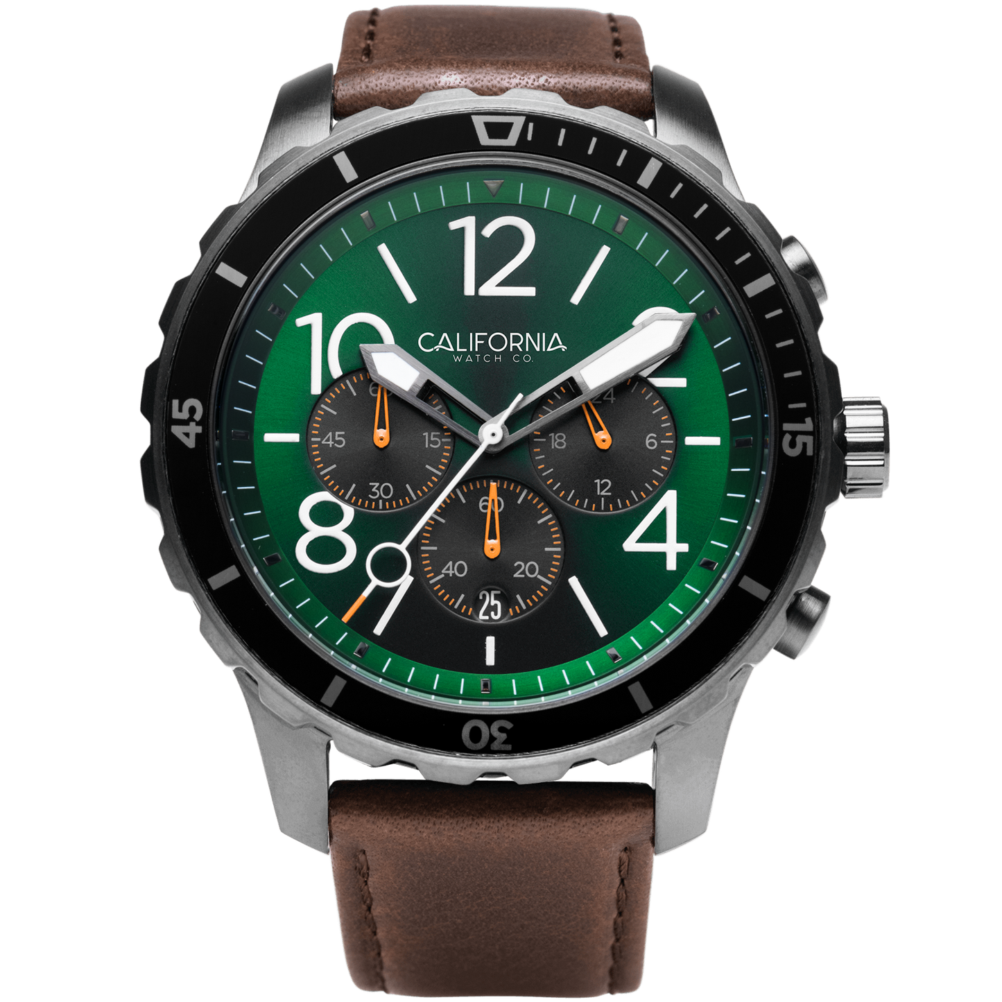 Mavericks Chrono Leather Dark Brown Green California Watch Co