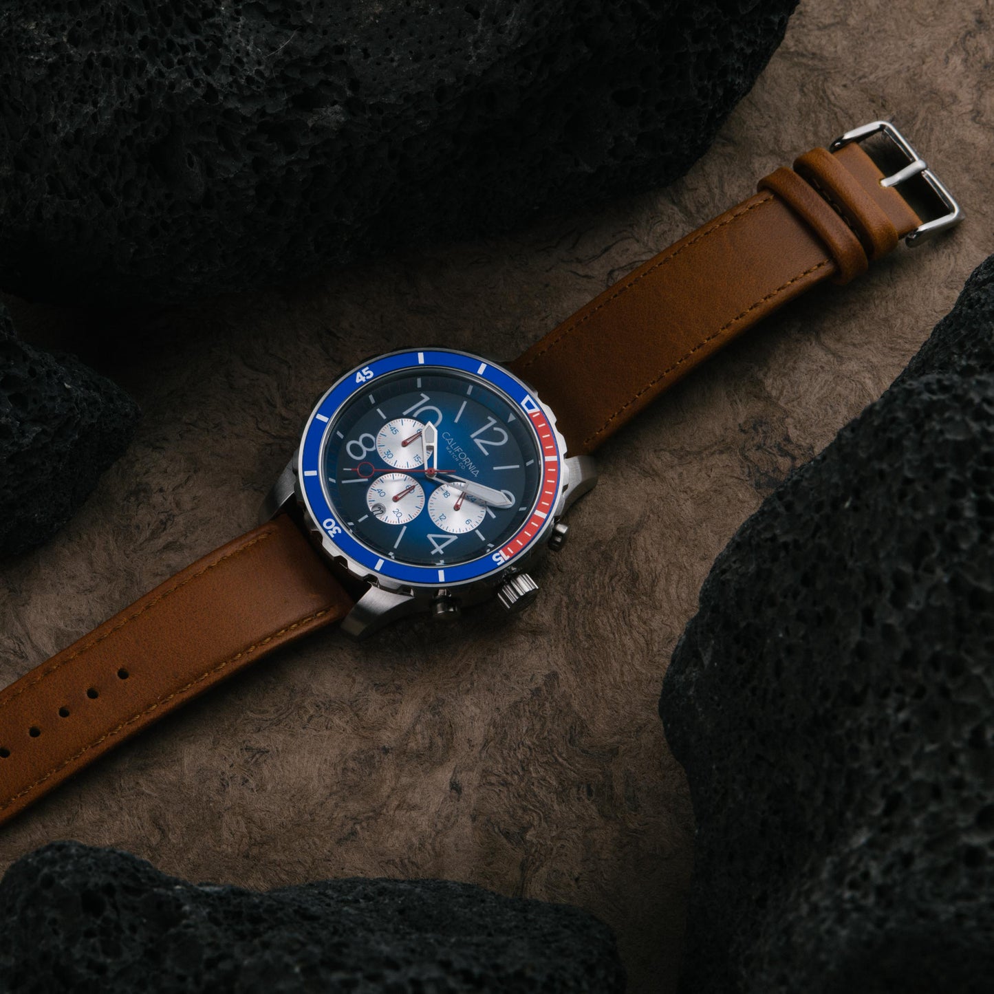 California Watch Co Mavericks Chrono Leather Navy Red