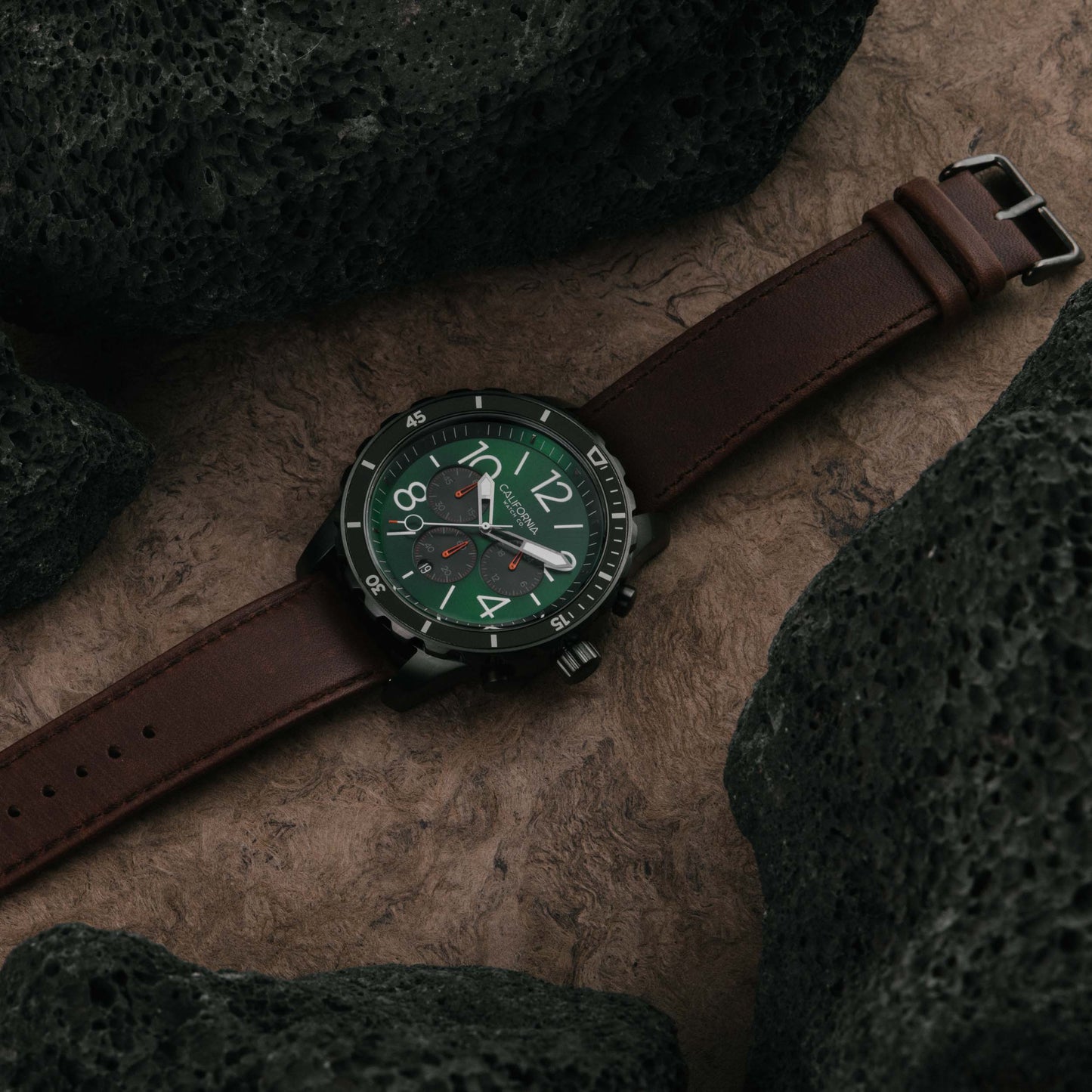 California Watch Co Mavericks Chrono Leather Dark Brown Green