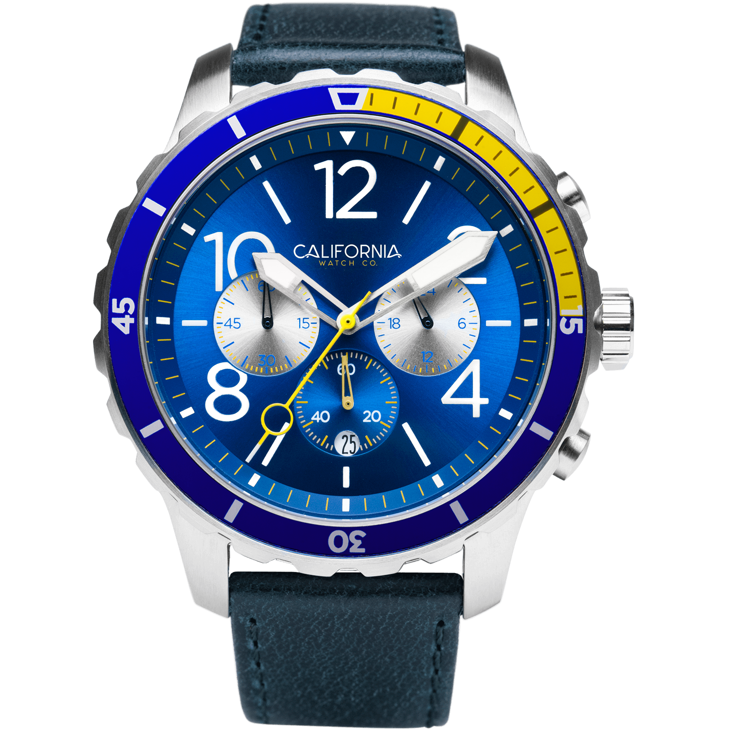 ロバート・マクレガー　ブルーウォーター Mavericks Chrono Leather Navy Yellow | California Watch Co