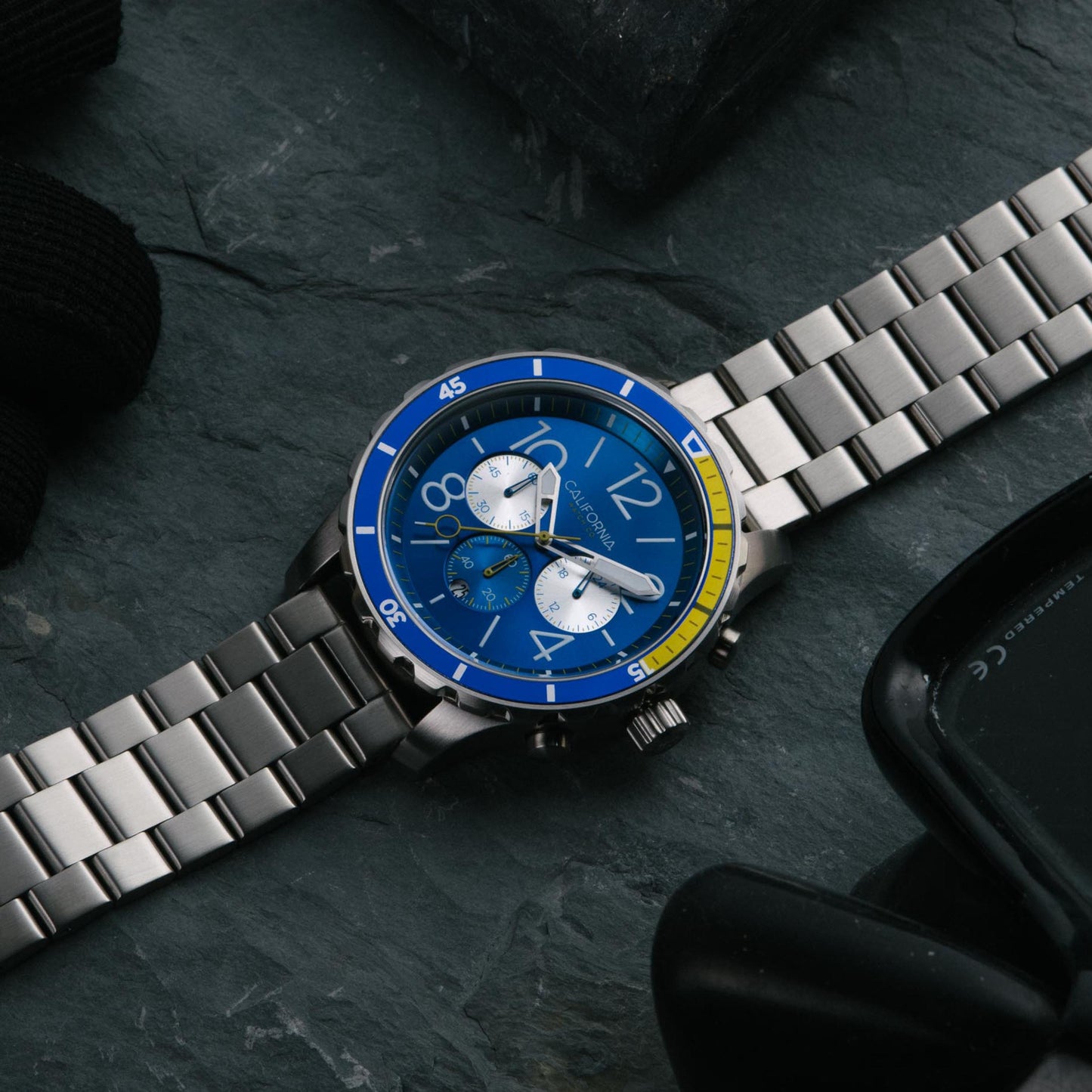 California Watch Co Mavericks Chrono SS Navy Yellow