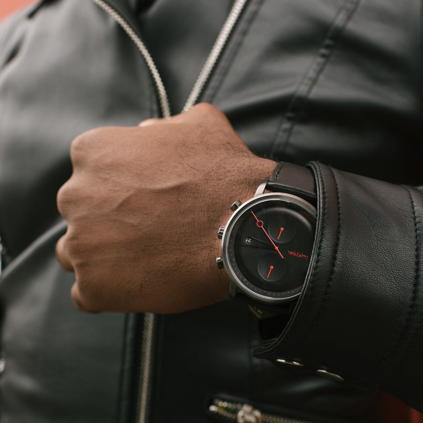 California Watch Co Golden Gate Chrono Leather Gunmetal Red
