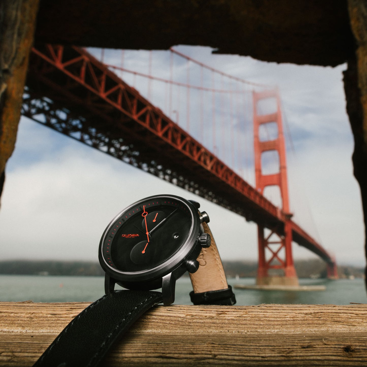 California Watch Co Golden Gate Chrono Leather Gunmetal Red