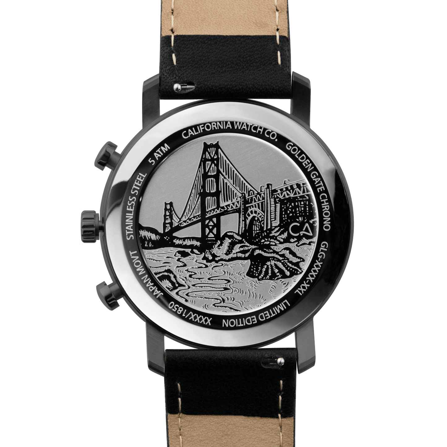 California Watch Co. Golden Gate Chrono Leather Gunmetal Red caseback