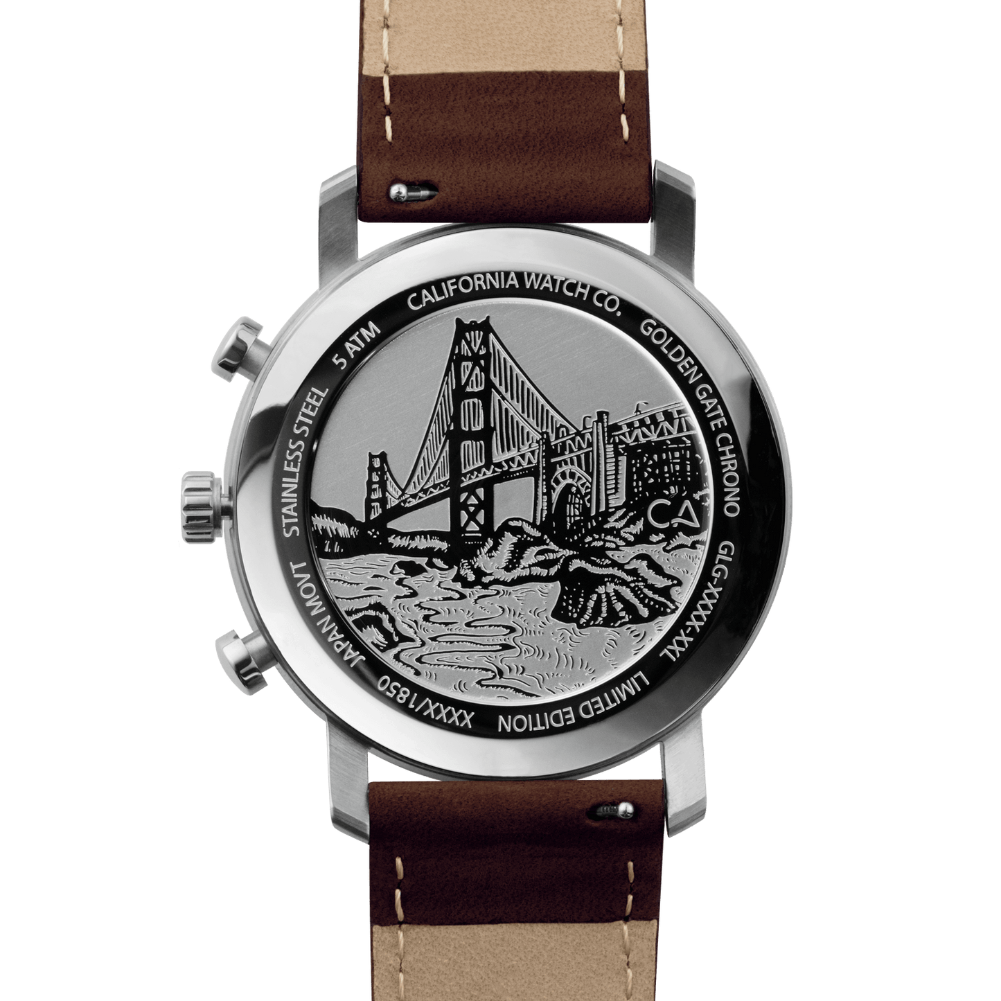 California Watch Co. Golden Gate Chrono Leather Dark Brown Green caseback