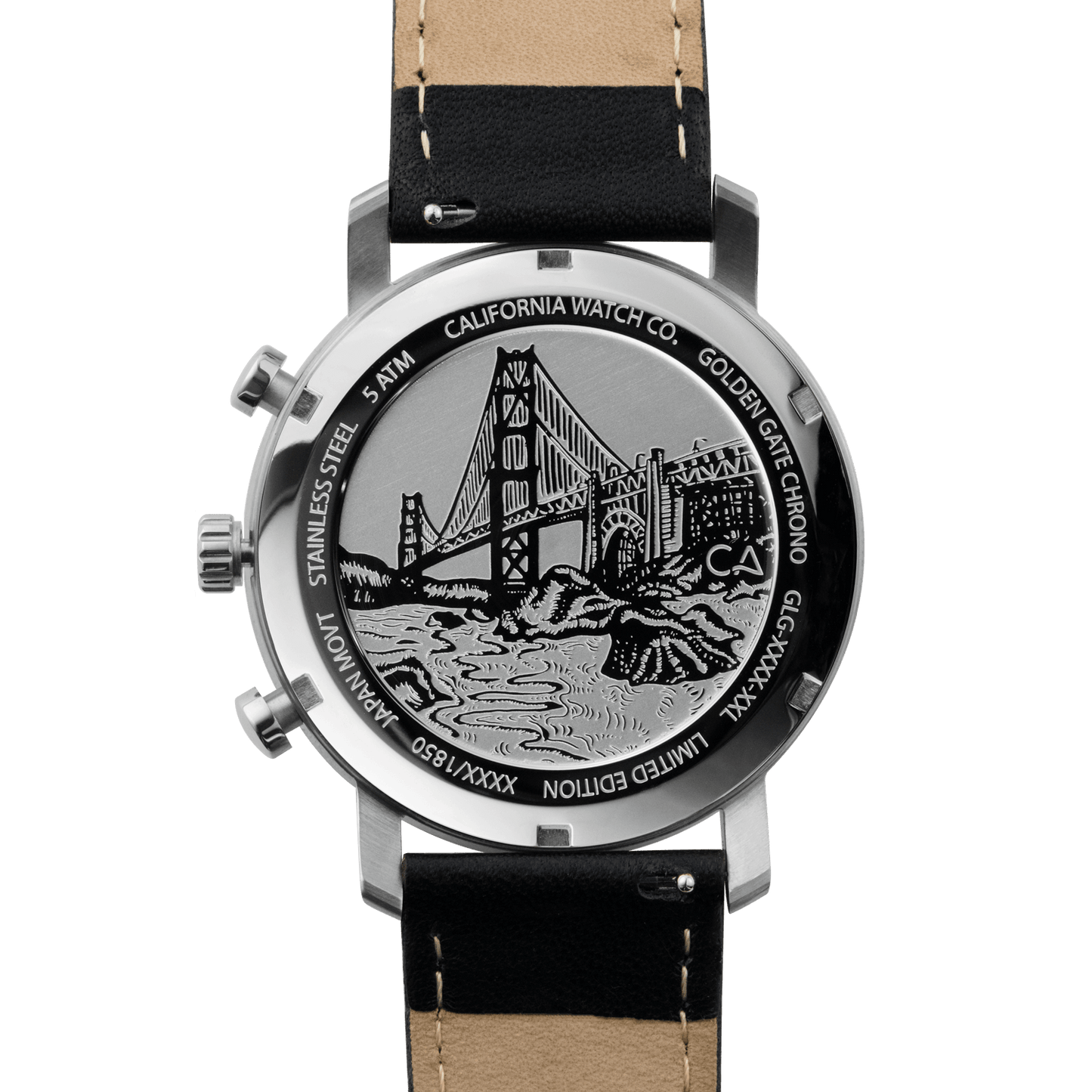 California Watch Co. Golden Gate Chrono Leather Silver Black caseback