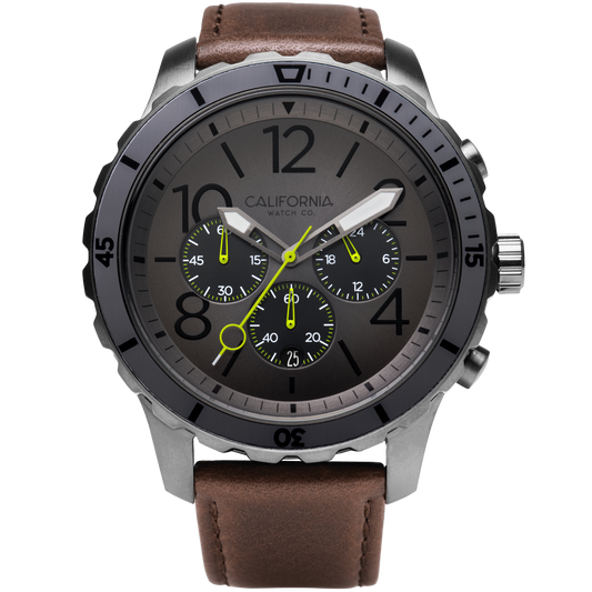 Mavericks Chrono Leather Gunmetal Brown California Watch Co