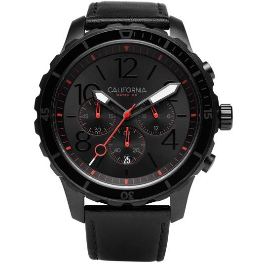 Mavericks Chrono Leather All Black Red California Watch Co