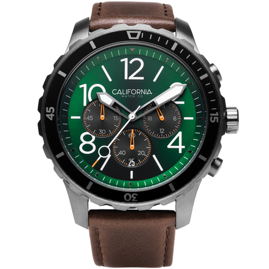 Mavericks Chrono Leather Dark Brown Green California Watch Co