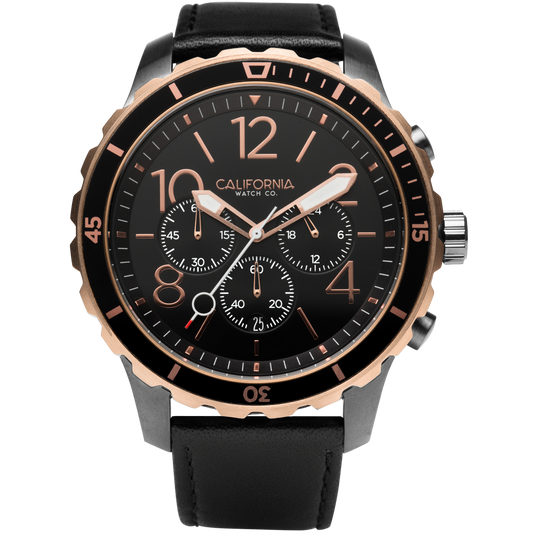 Mavericks Chrono Leather Gunmetal Rose Gold California Watch Co