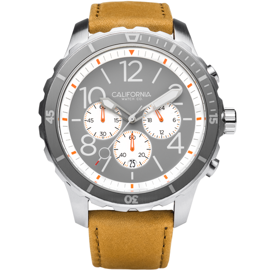 Mavericks Chrono Leather Sand Gray White California Watch Co