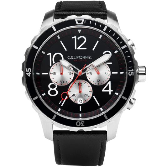 Mavericks Chrono Leather Silver Black California Watch Co