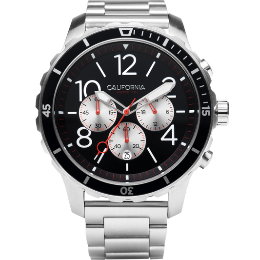 Mavericks Chrono SS Silver Black California Watch Co