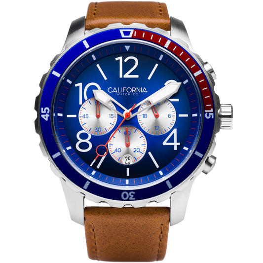 Mavericks Chrono Leather Brown Navy Red California Watch Co