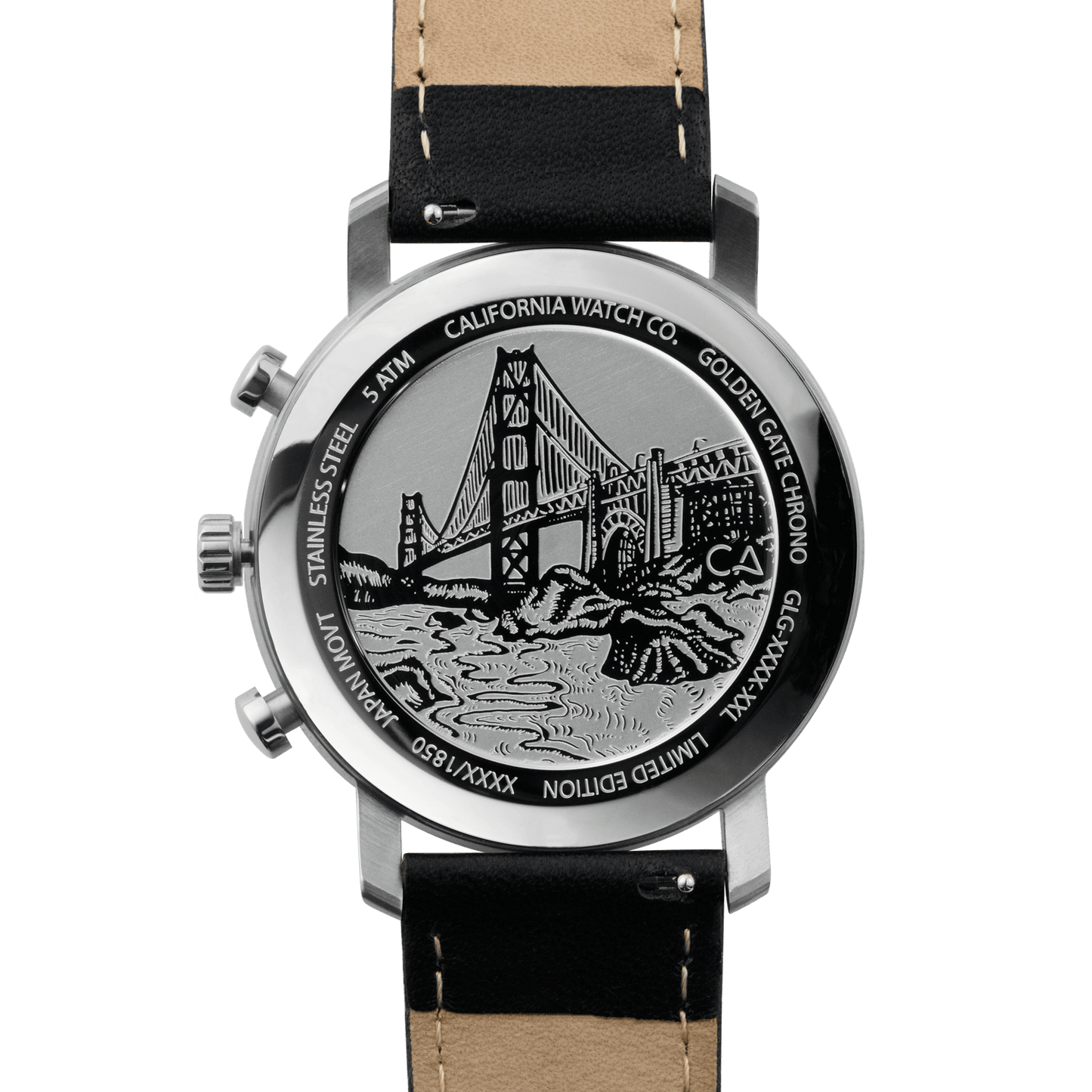 California Watch Co. Golden Gate Chrono Leather Black Silver caseback