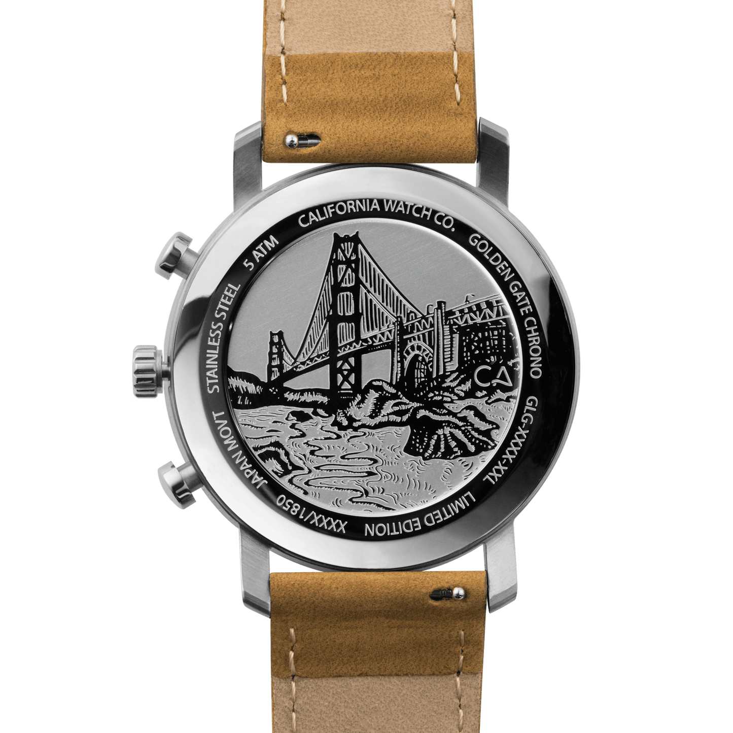 California Watch Co. Golden Gate Chrono Leather sand navy caseback