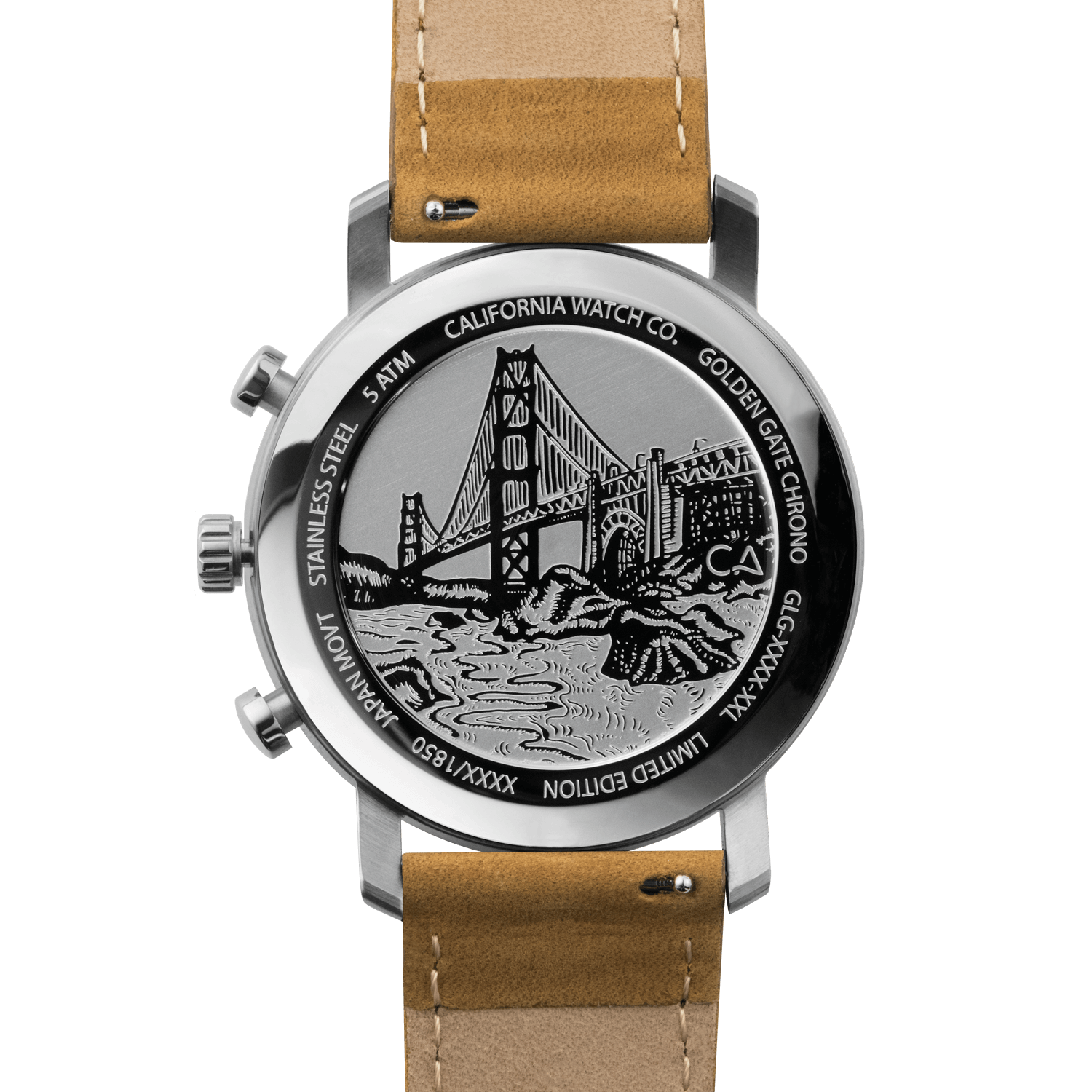 California Watch Co. Golden Gate Chrono Leather Sand White caseback