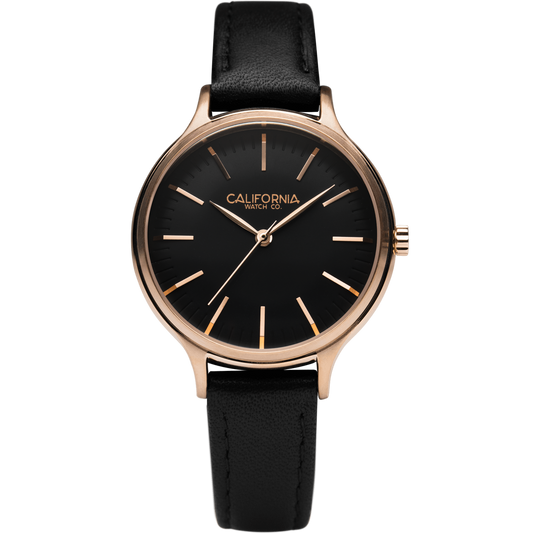 Laguna 34 Leather Rose Gold Black California Watch Co