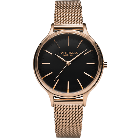 Laguna 34 Mesh Rose Gold Black California Watch Co