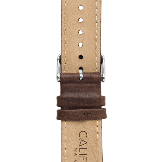 22mm Leather Dark Brown Silver